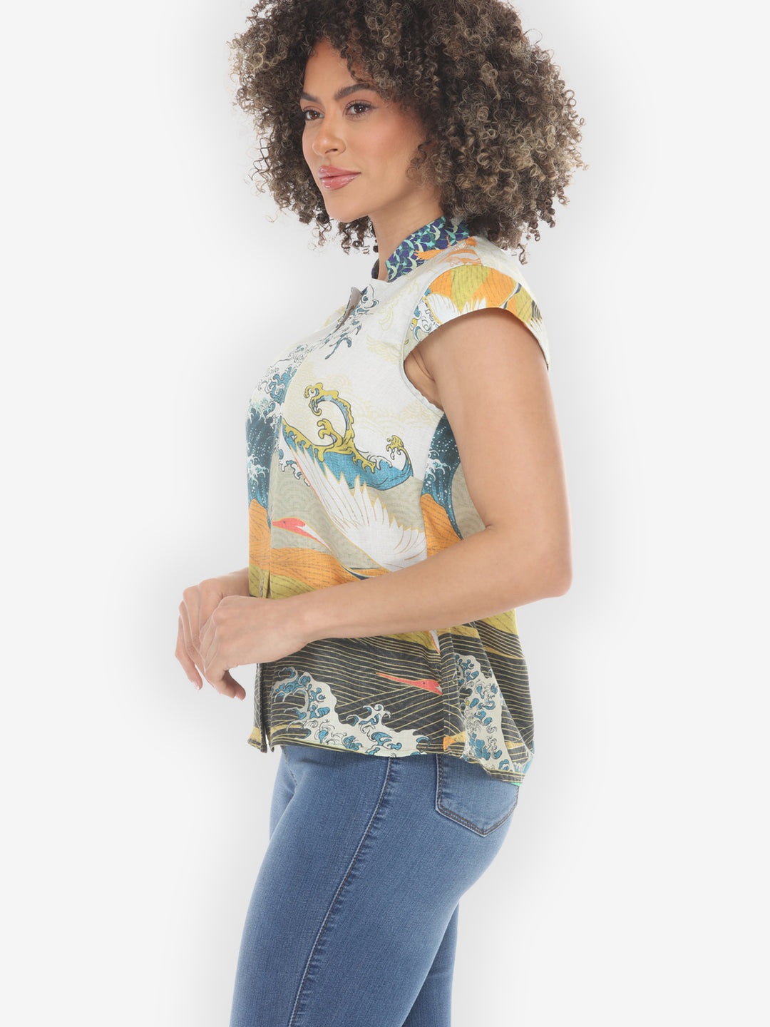 Crane Flying Sky Cap Sleeve Blouse