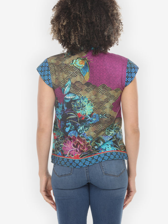 Magical Butterfly Tencel Cap Sleeve Blouse