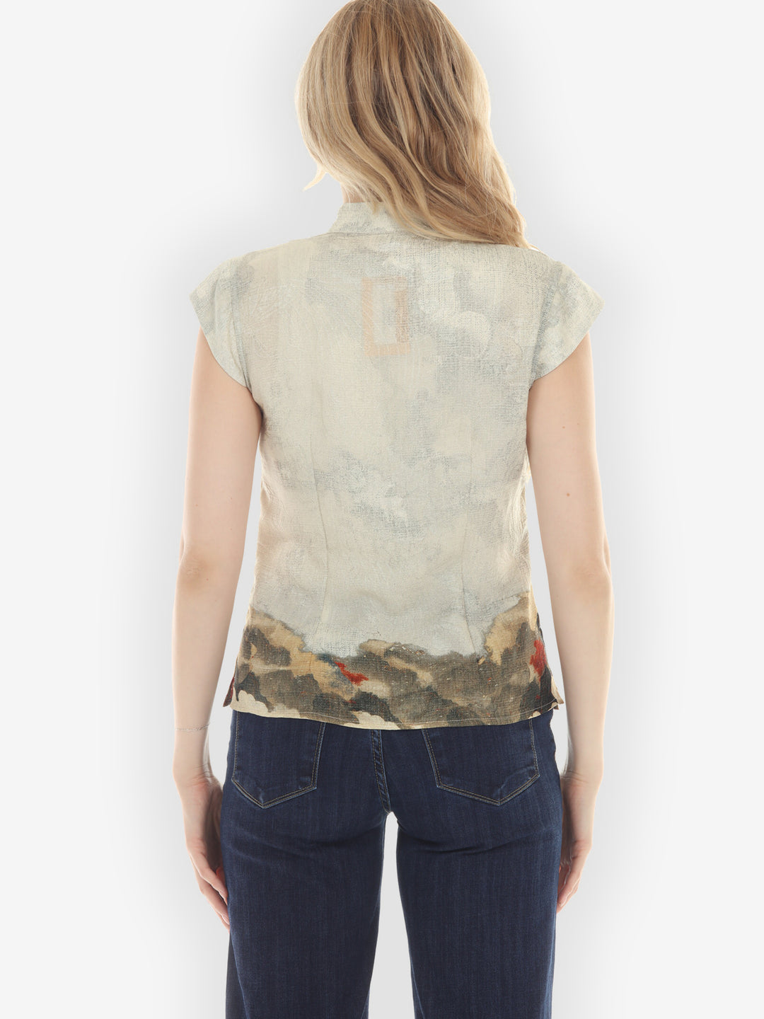 Noble Koi Fish in Cream Cap Sleeve Blouse