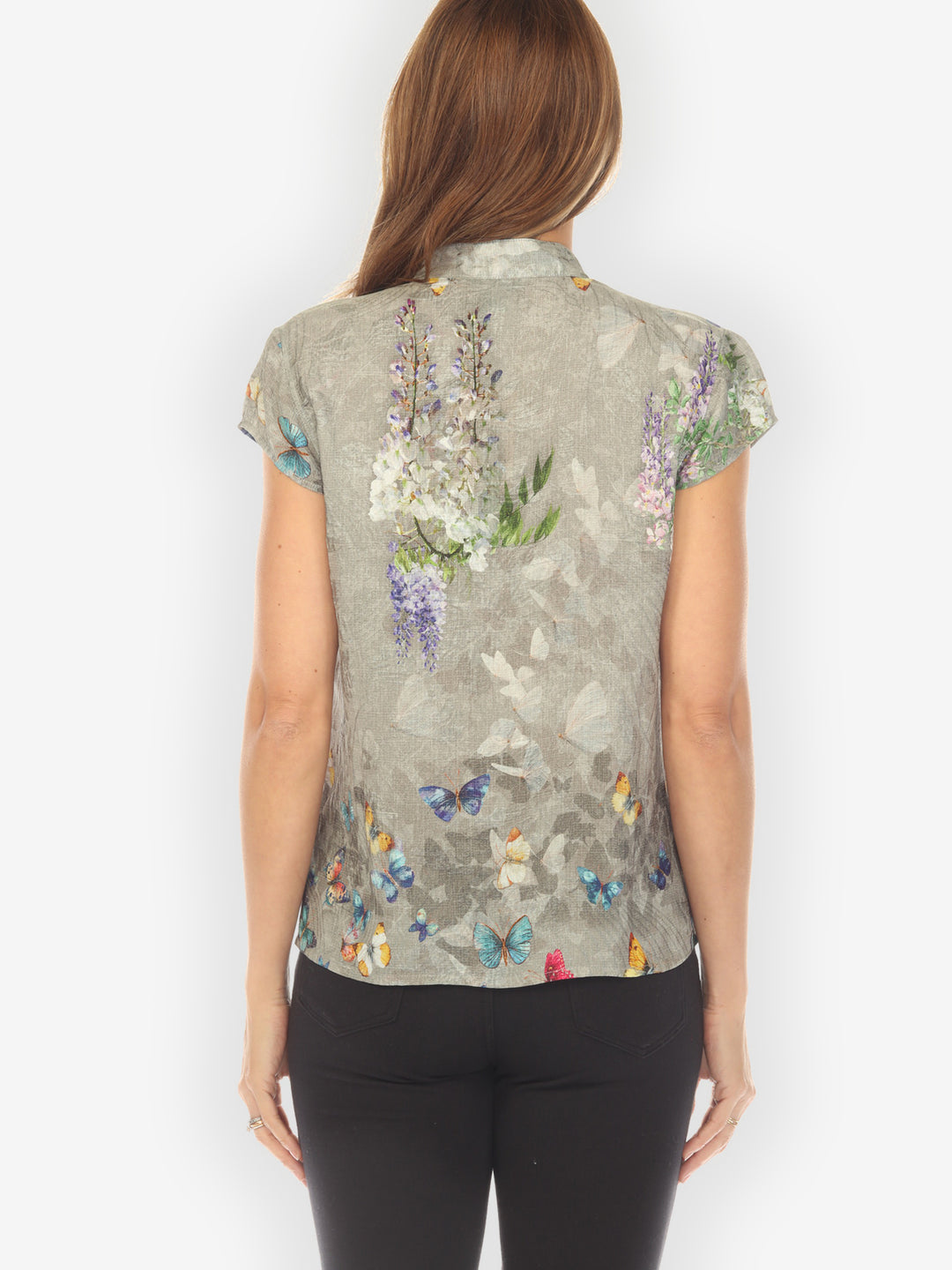 Swarm of Butterflies Cap Sleeve Silk Blouse