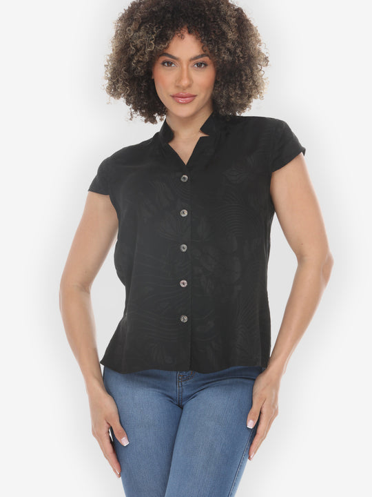 Solid Black Silk Cap Sleeve Blouse