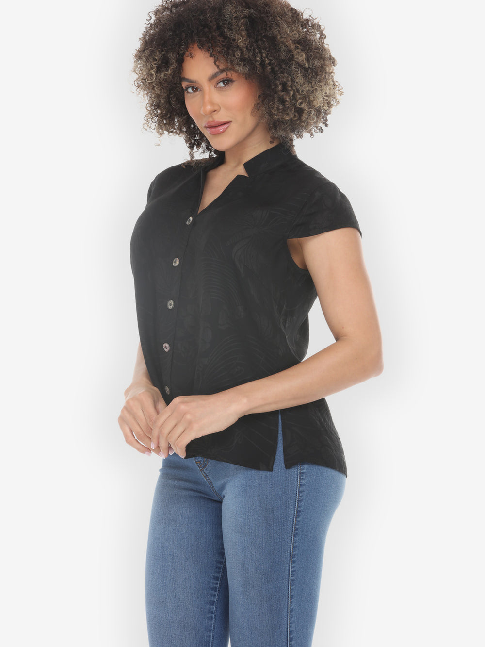 Solid Black Silk Cap Sleeve Blouse
