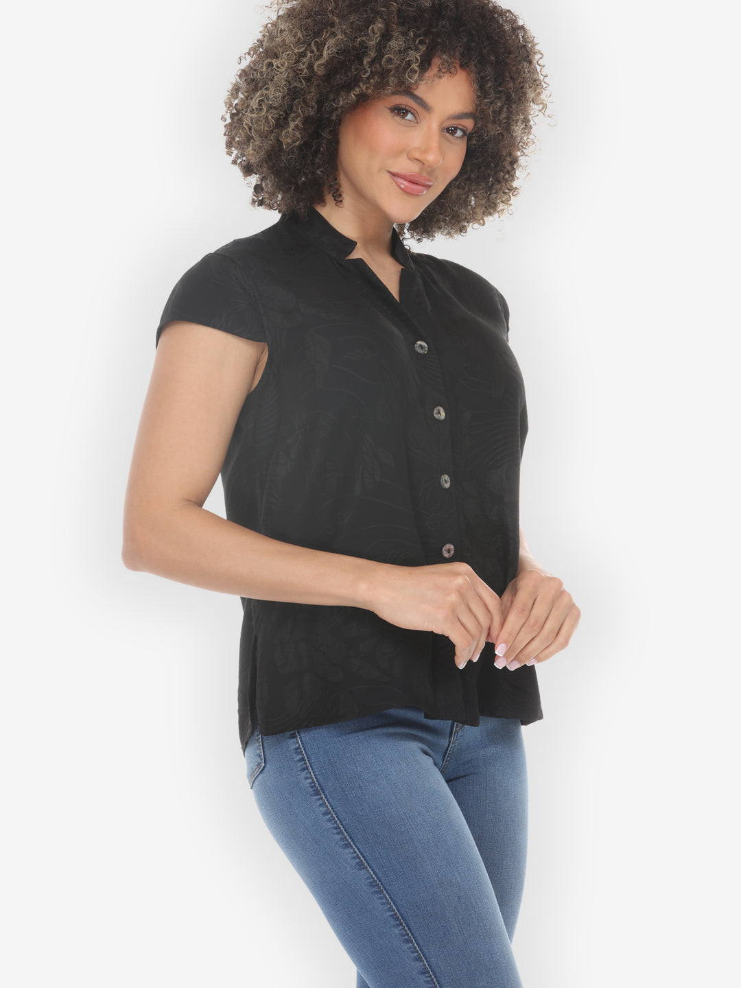 Solid Black Silk Cap Sleeve Blouse