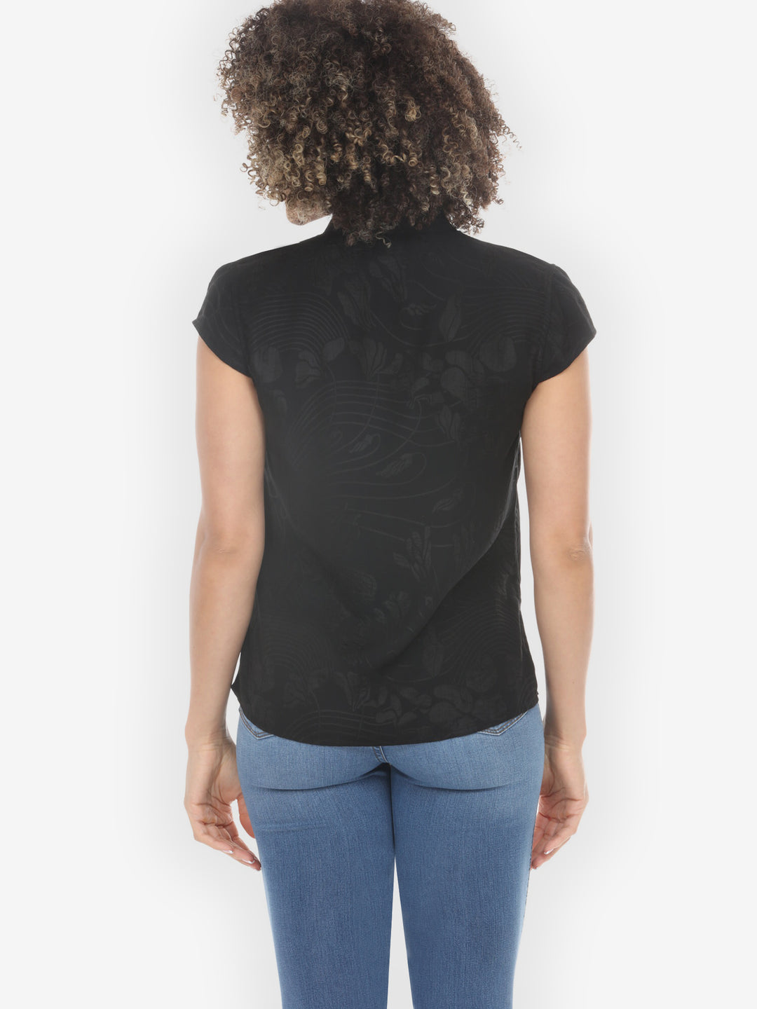 Solid Black Silk Cap Sleeve Blouse