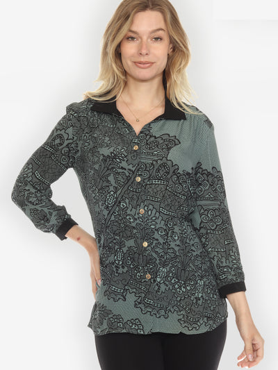 Lace Turquoise Hand Dyed Silk Blouse - XS