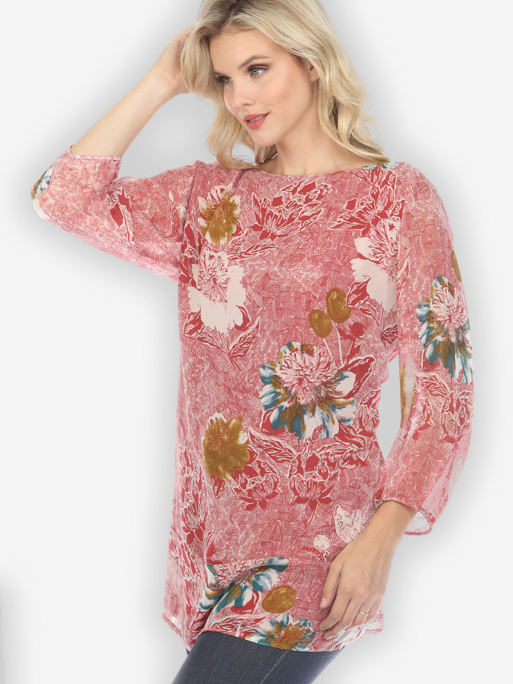 Blooms Tasteful Easy in Red Silk Tunic