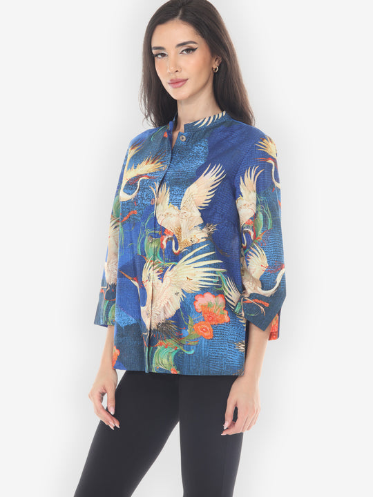 Blossom and Crane Cotton Blouse