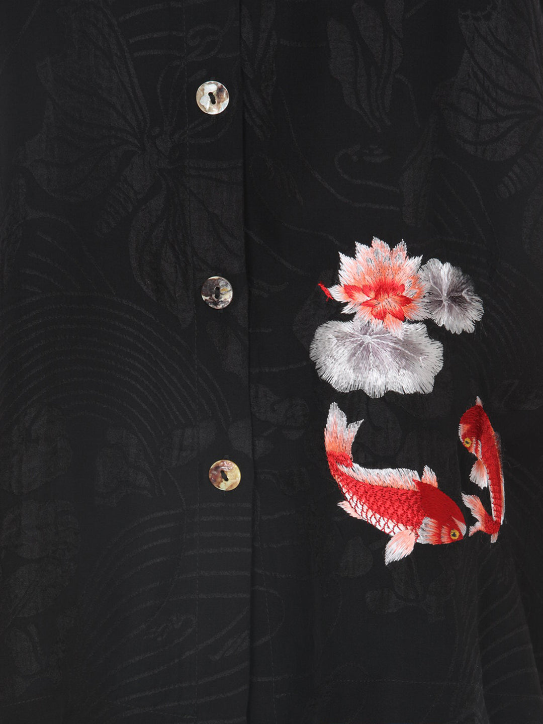 Black Embroidery Koi Goldfish Silk Shirt