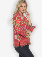 Border Floral Butterflies Silk Blouse