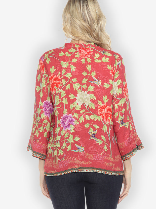 Border Floral Butterflies Silk Blouse