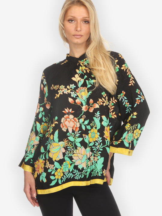 Botanical in Garden Tropical Colorway Silk Blouse