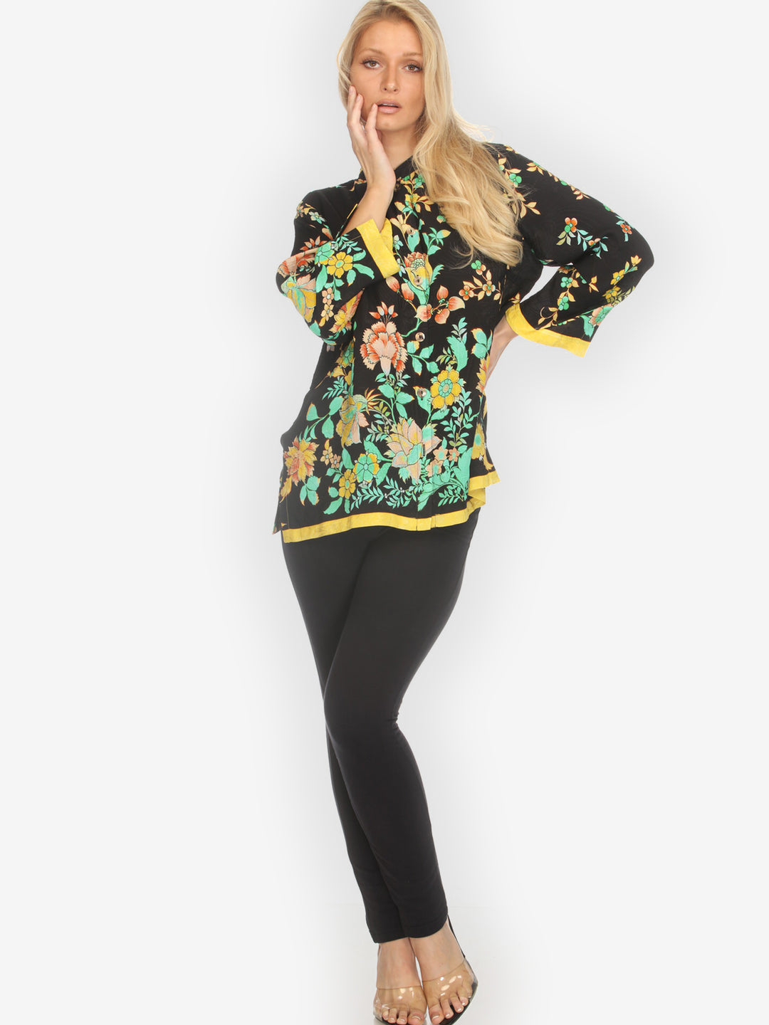 Botanical in Garden Tropical Colorway Silk Blouse