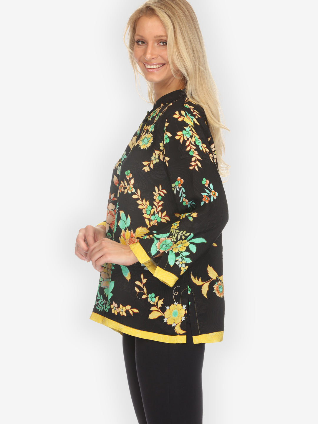 Botanical in Garden Tropical Colorway Silk Blouse