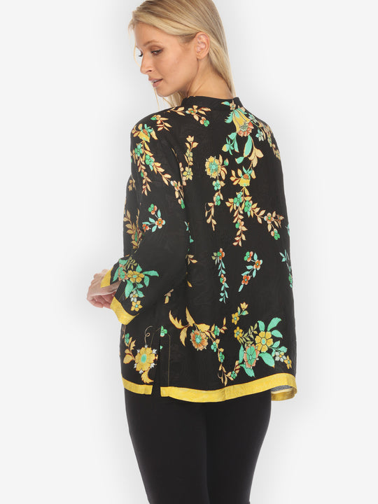 Botanical in Garden Tropical Colorway Silk Blouse
