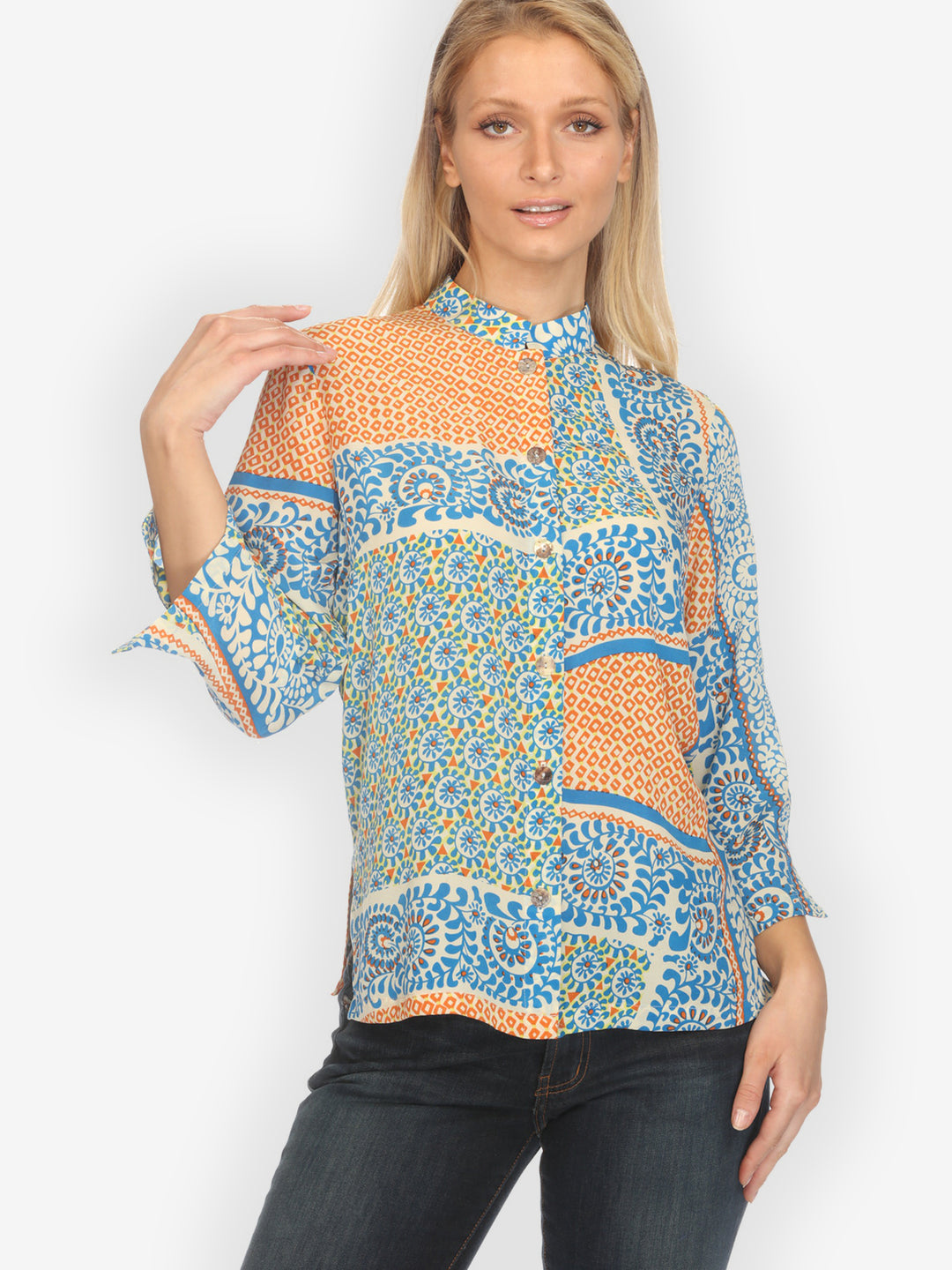Bohemian Vibrant Patchwork Silk Blouse  - S