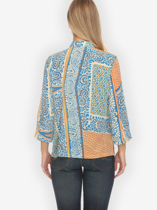Bohemian Vibrant Patchwork Silk Blouse  - S