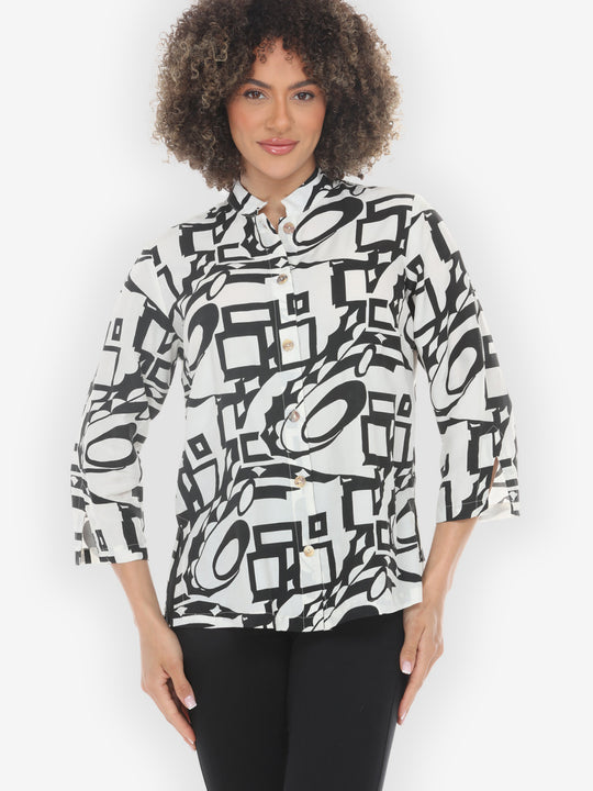 Black White Abstract Geometric Blouse