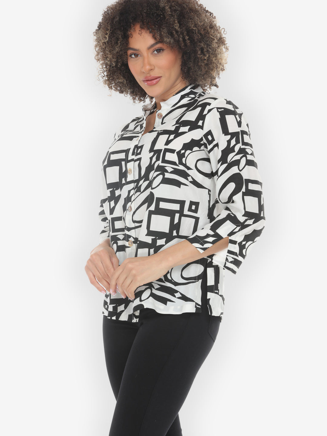 Black White Abstract Geometric Blouse