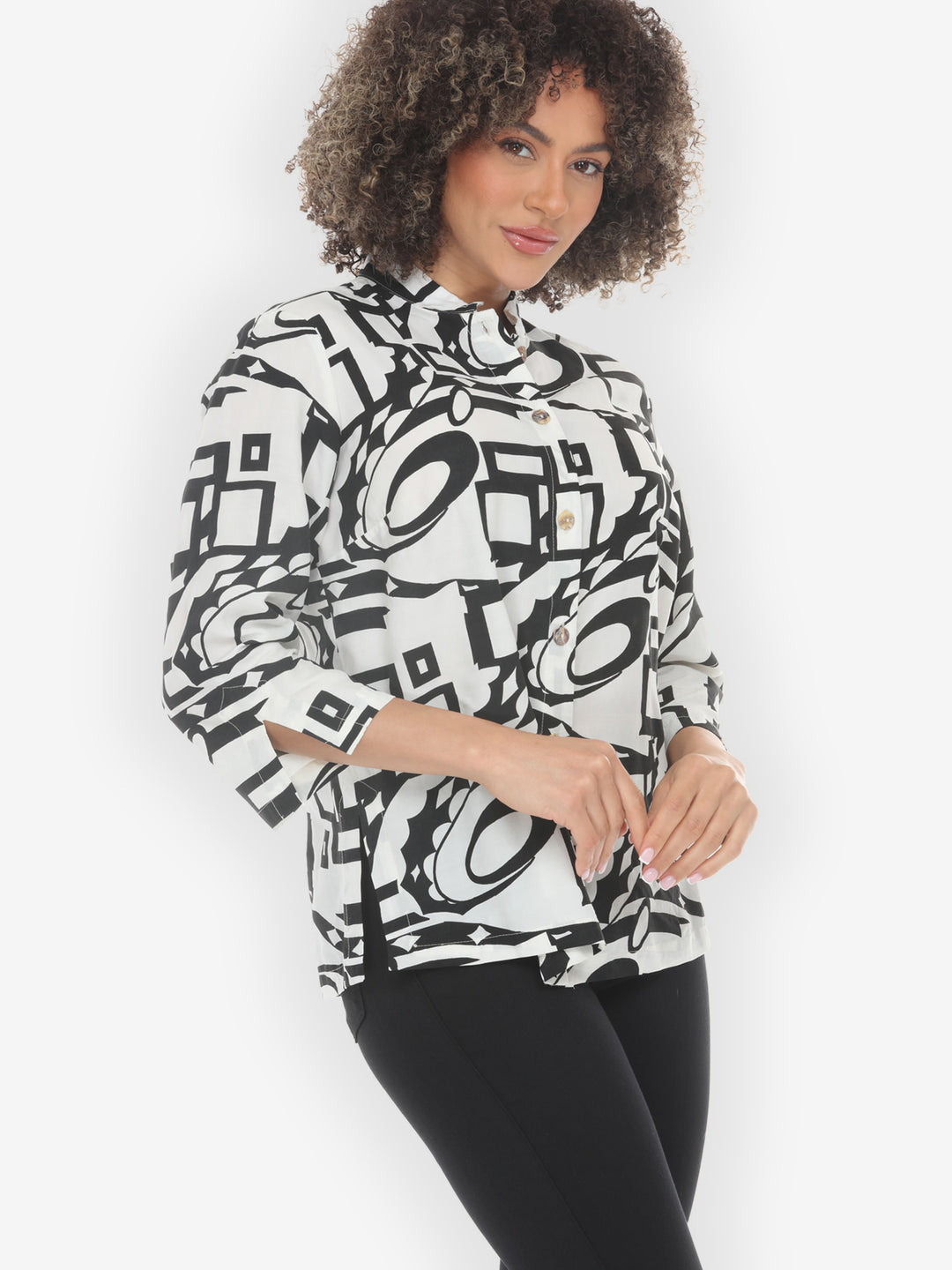 Black White Abstract Geometric Blouse