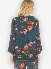 Crane and Cherry Bloom Silk Blouse