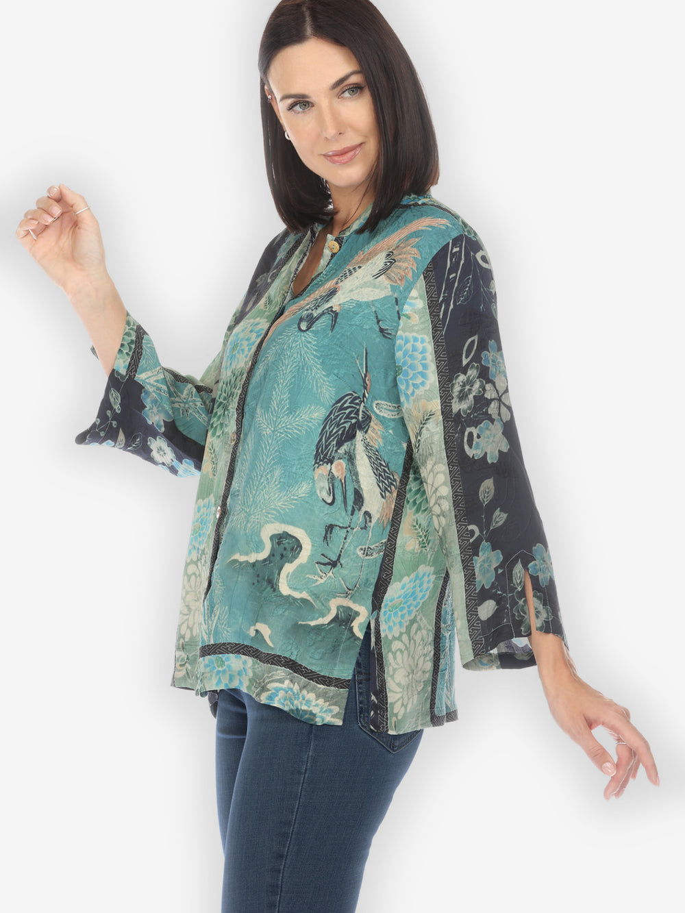 Crane Bamboo Floral Silk Blouse