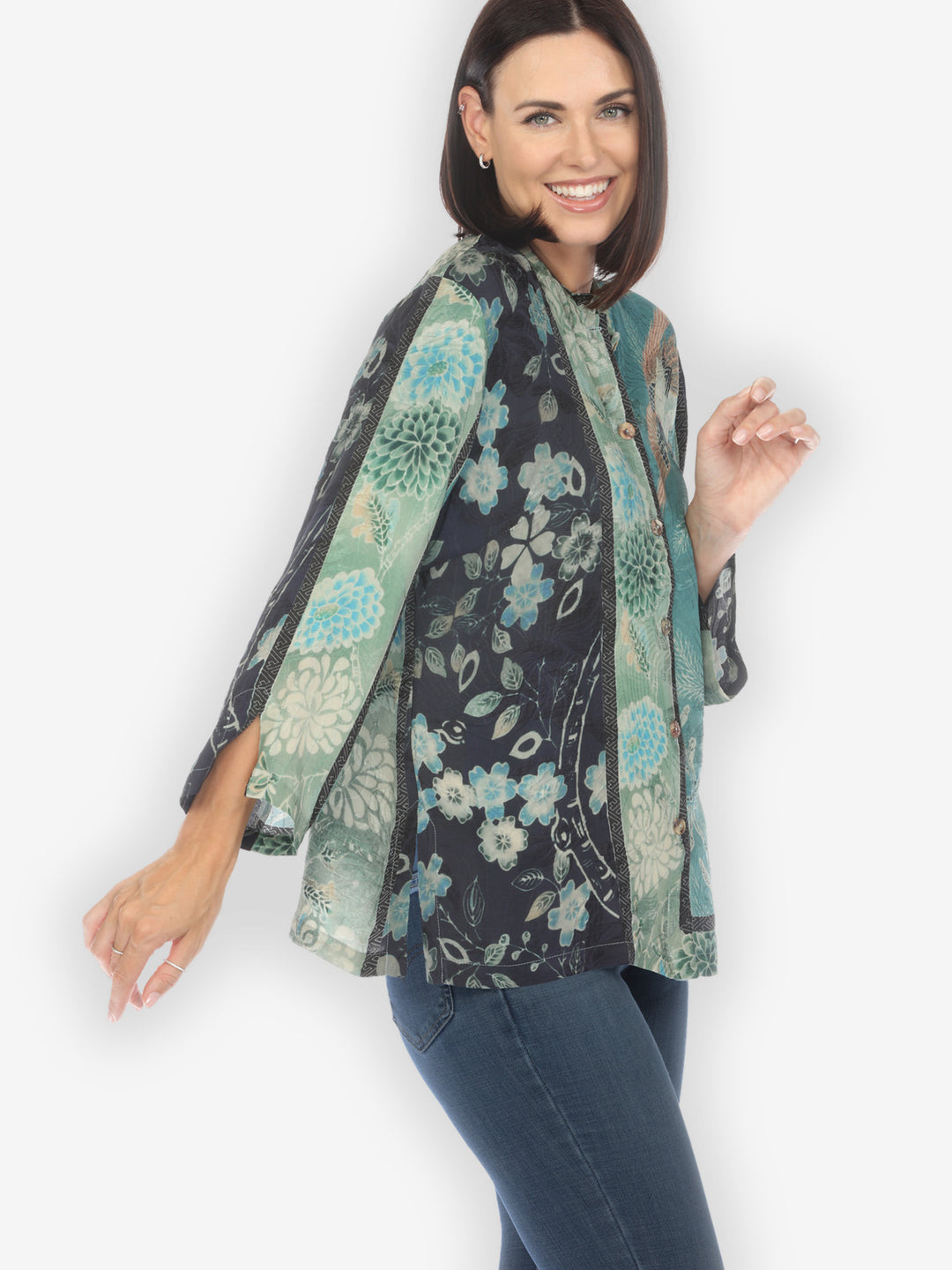 Crane Bamboo Floral Silk Blouse