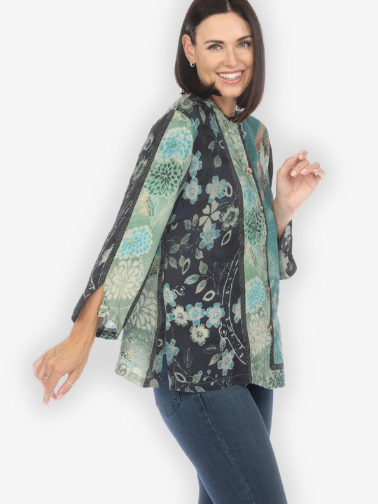 Crane Bamboo Floral Silk Blouse