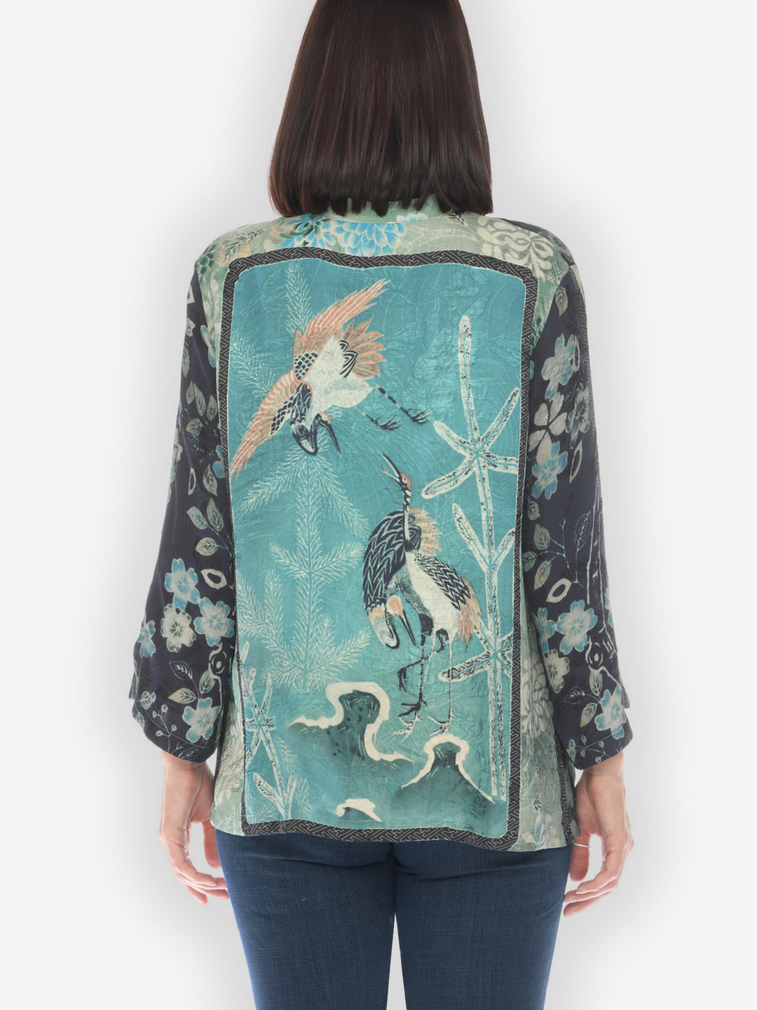 Crane Bamboo Floral Silk Blouse