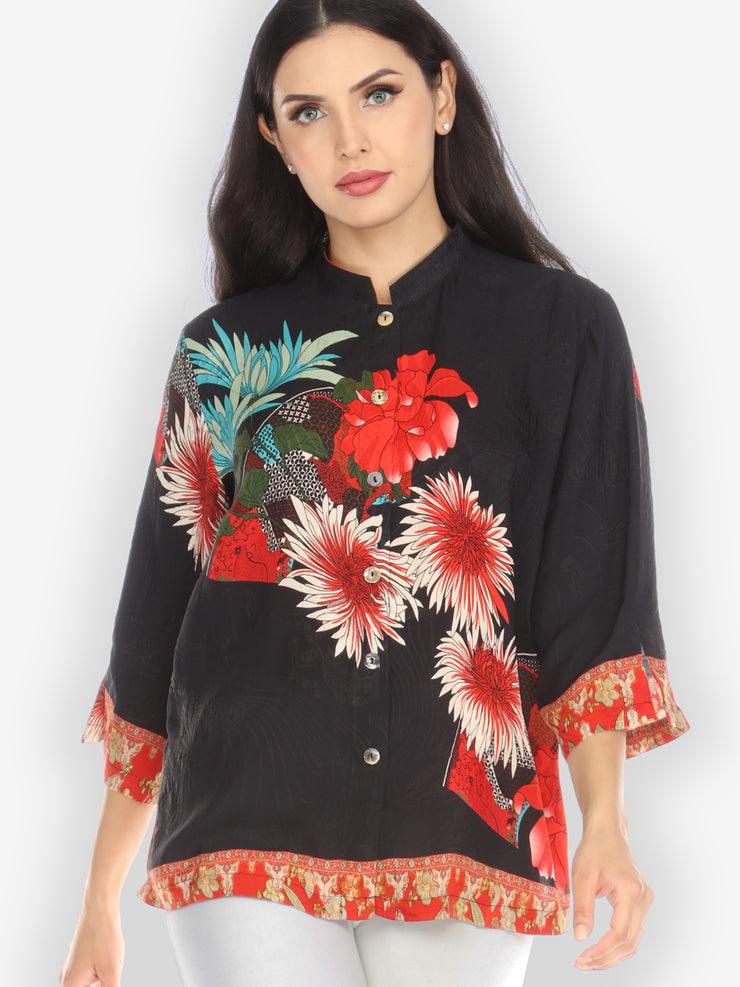 Chrysanthemum Border Silk Blouse