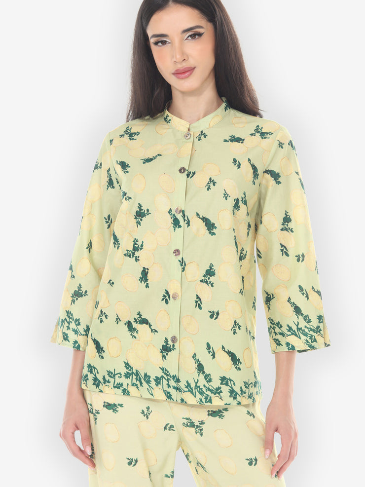 Citron Lemon Print Cotton Blouse