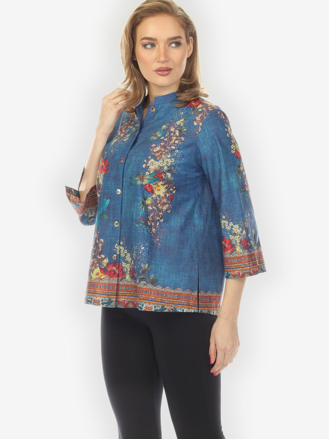 Dragonfly and Waterlilies Blouse in Blue