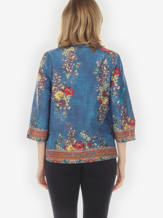 Dragonfly and Waterlilies Blouse in Blue