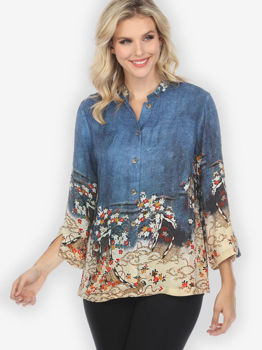Edo Art Indigo Silk Blouse