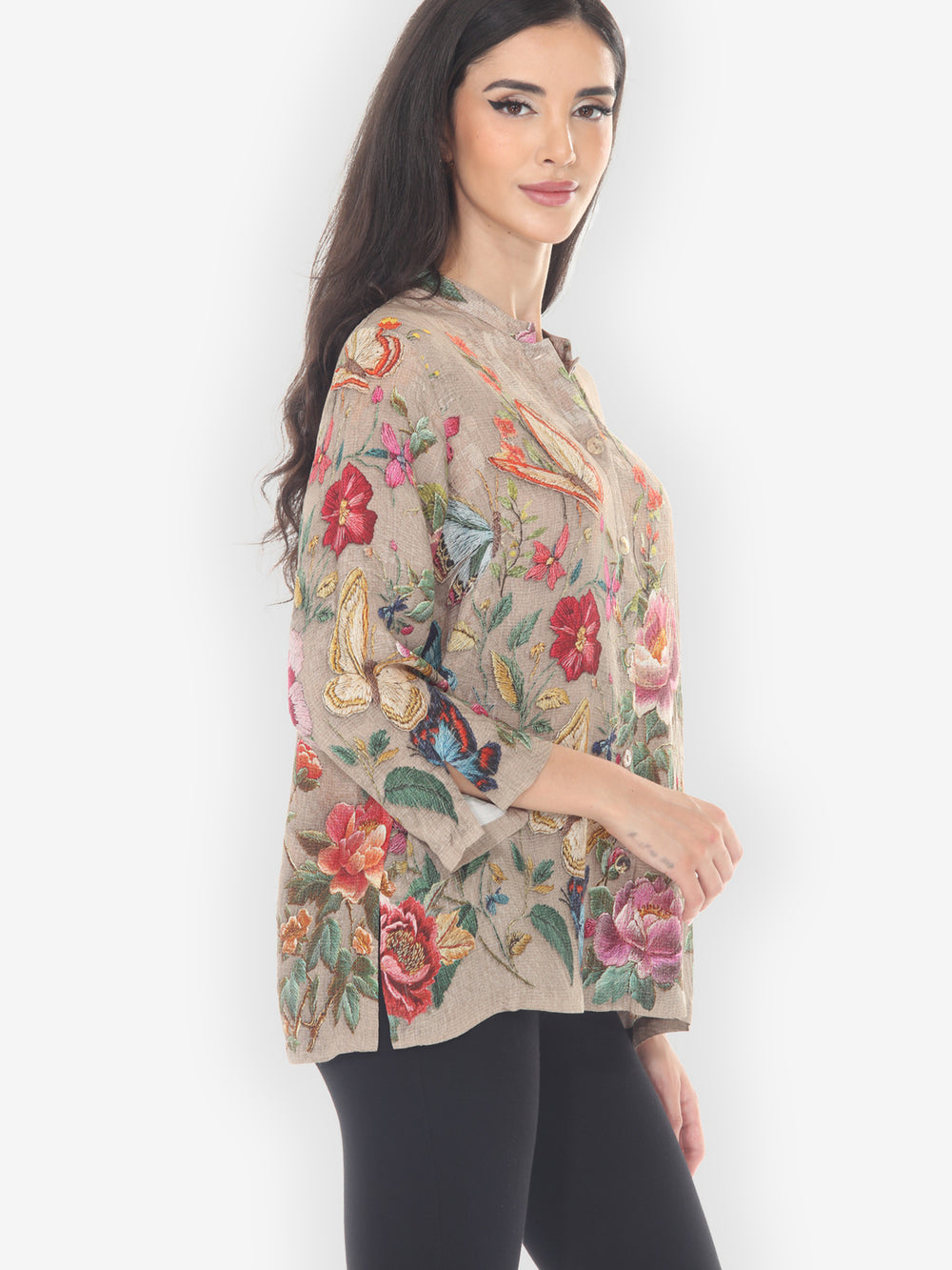 Embroidery Butterfly and Flower Silk Blouse
