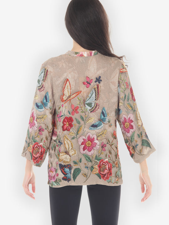 Embroidery Butterfly and Flower Silk Blouse