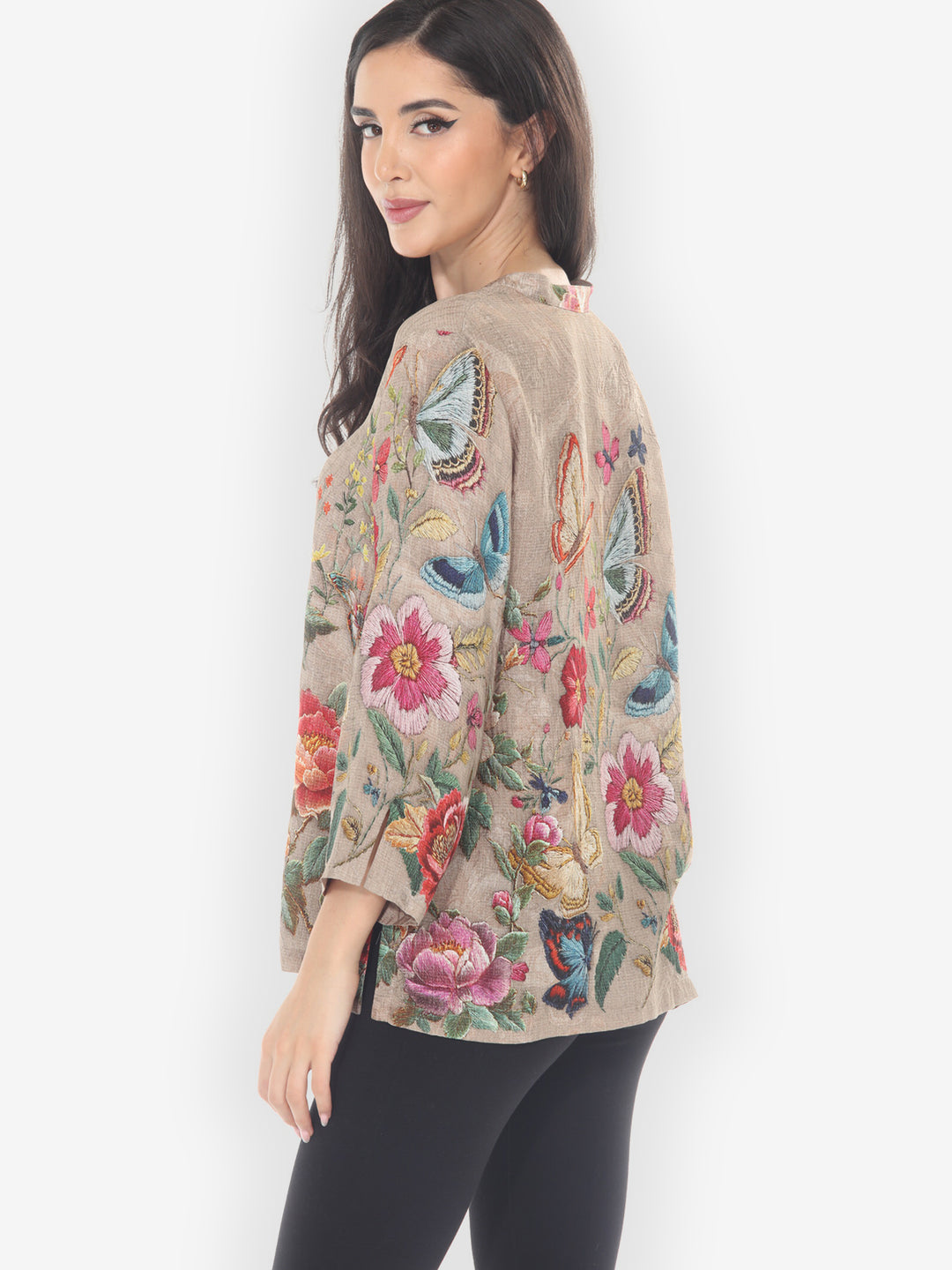 Embroidery Butterfly and Flower Silk Blouse