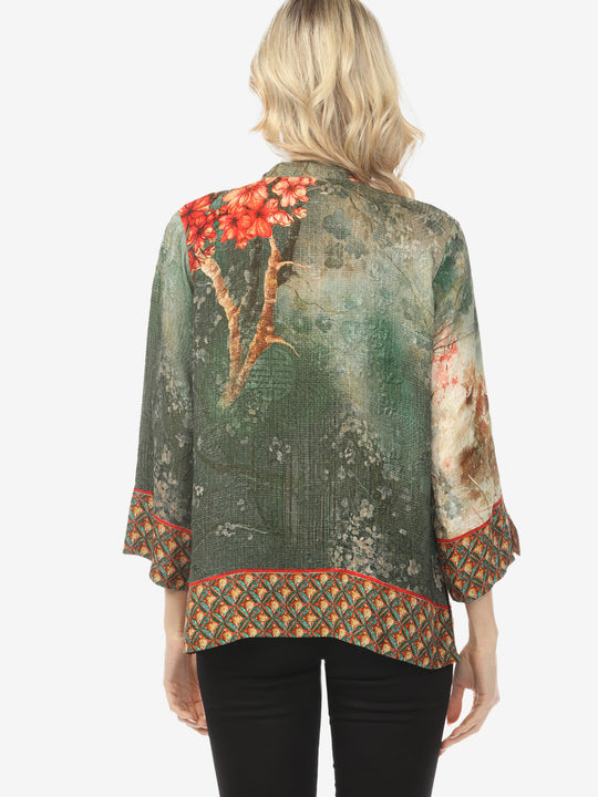 Earthy Landscape Blossom Deep Colorway Silk Blouse