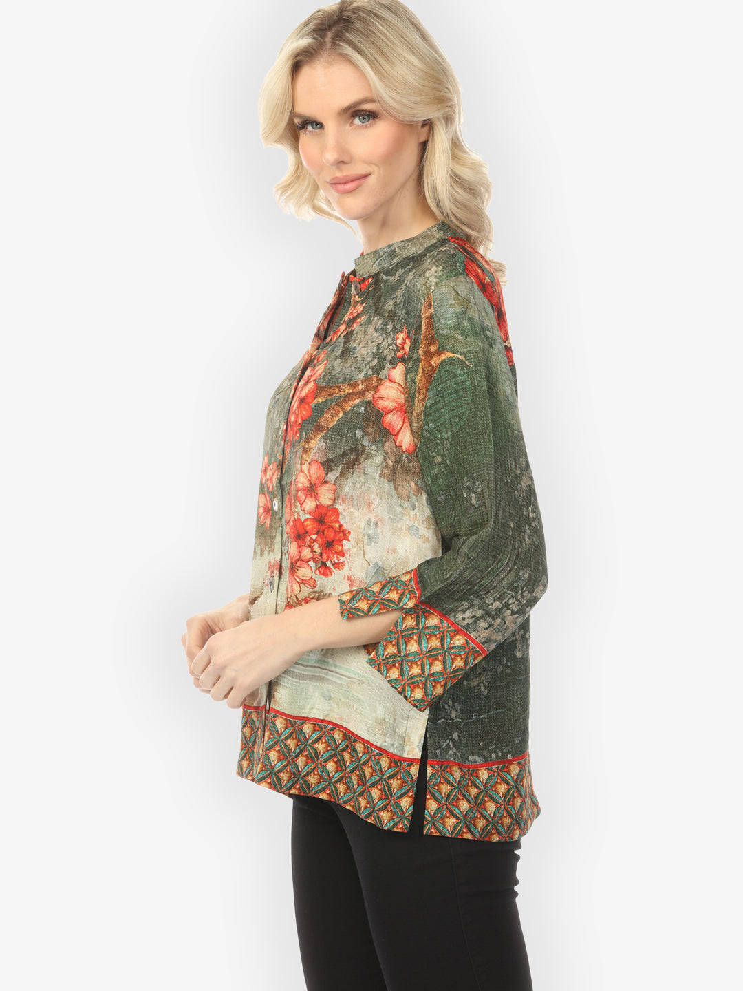 Earthy Landscape Blossom Deep Colorway Silk Blouse