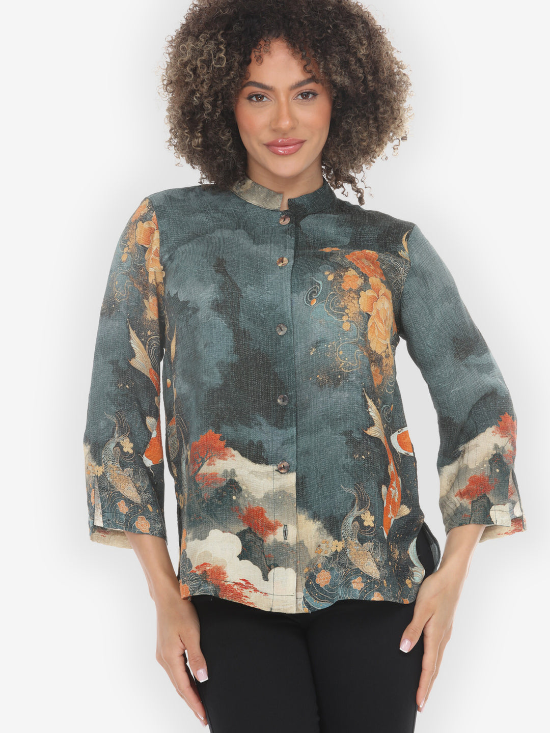 Engineered Noble Koi Fish Silk Blouse  - M