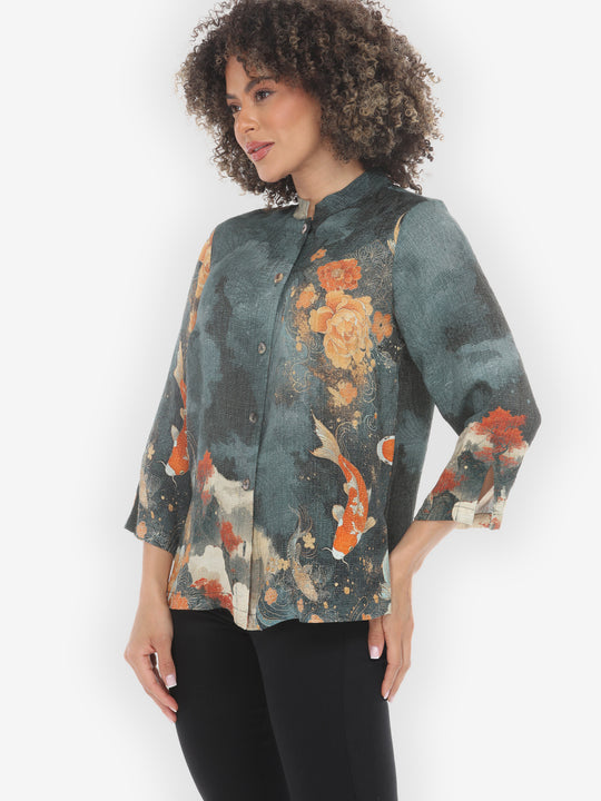 Engineered Noble Koi Fish Silk Blouse  - M
