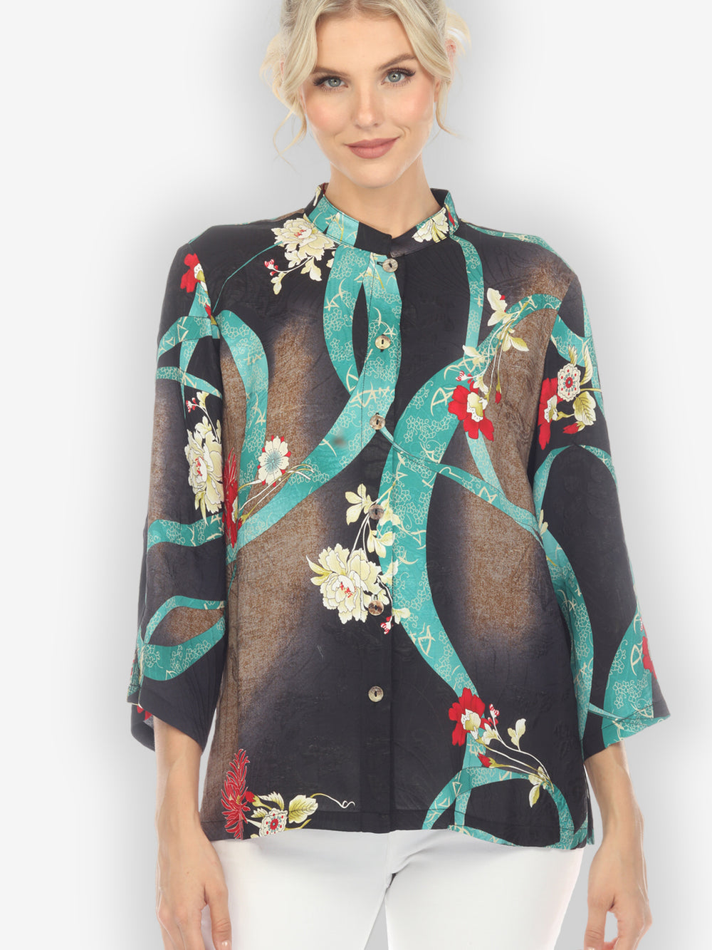 Flower and Swirls Silk Blouse