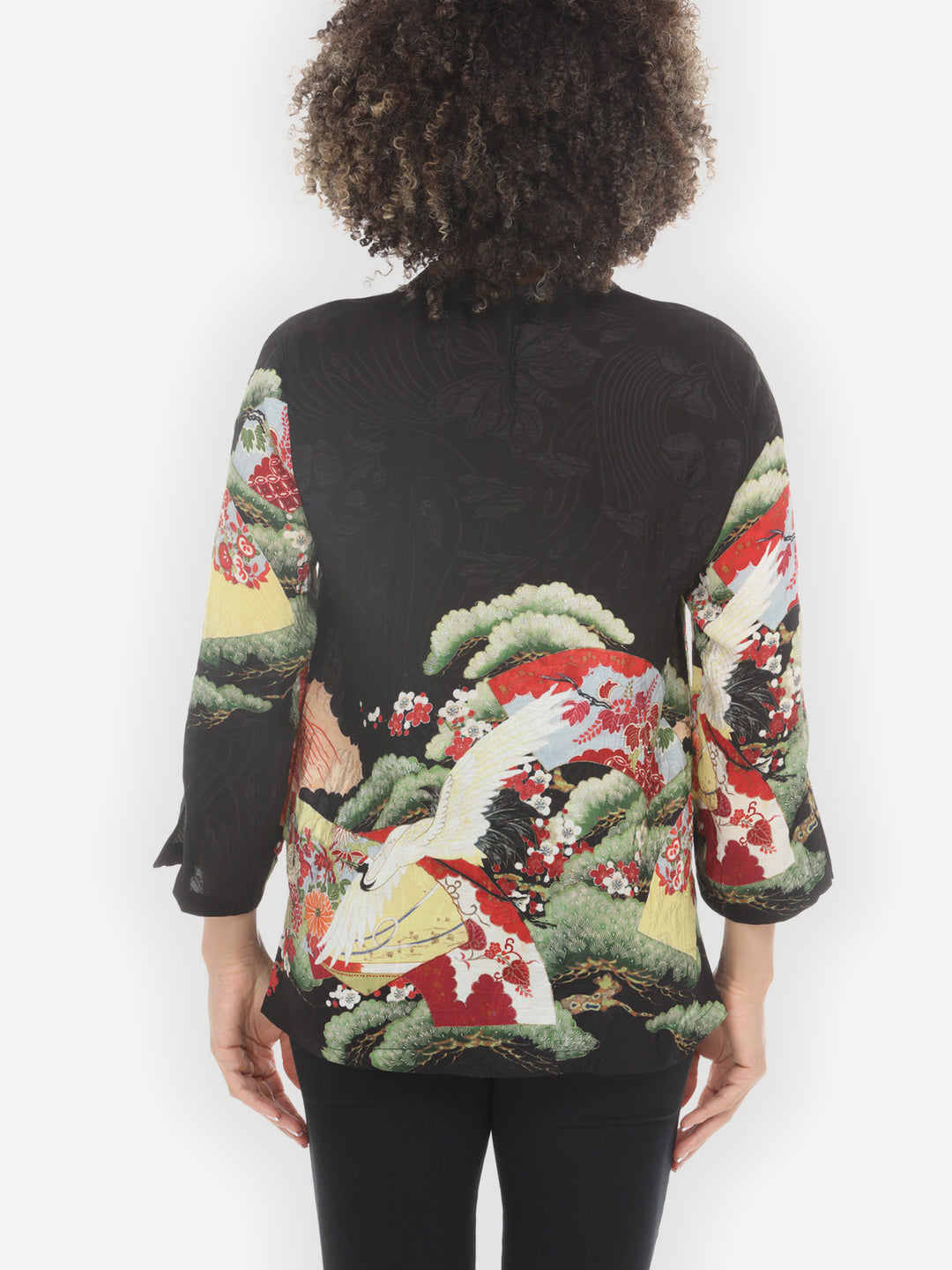 Fans Cranes Pines Silk Blouse