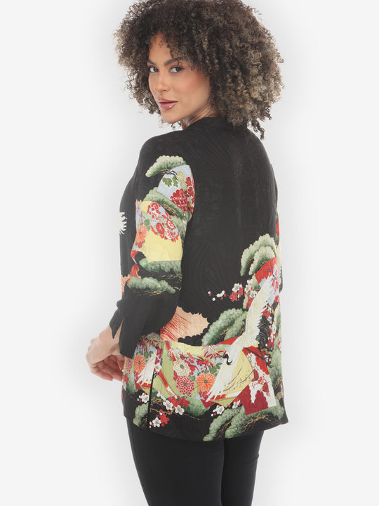 Fans Cranes Pines Silk Blouse