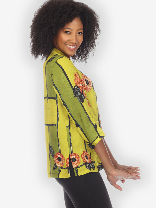 Flower on Lemon Silk Blouse
