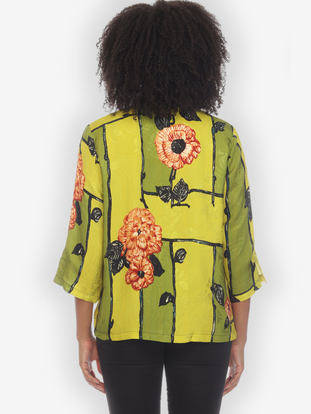 Flower on Lemon Silk Blouse