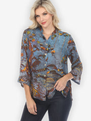 Flowers Over Water Silk Blend Blouse