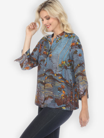 Flowers Over Water Silk Blend Blouse