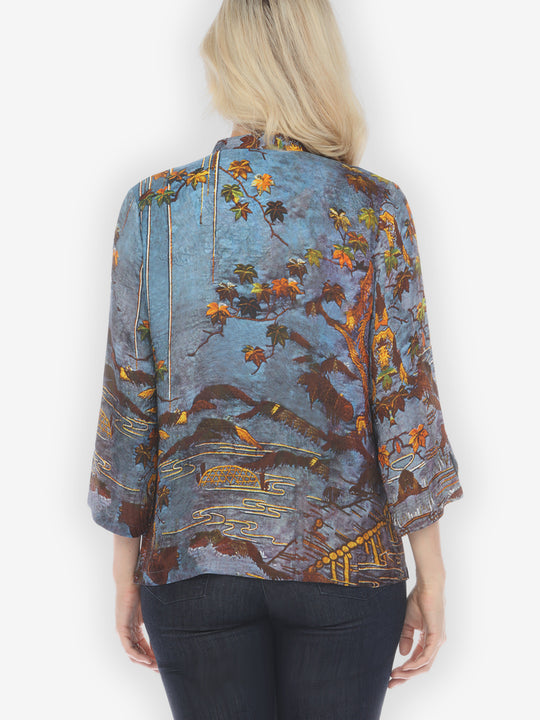 Flowers Over Water Silk Blouse