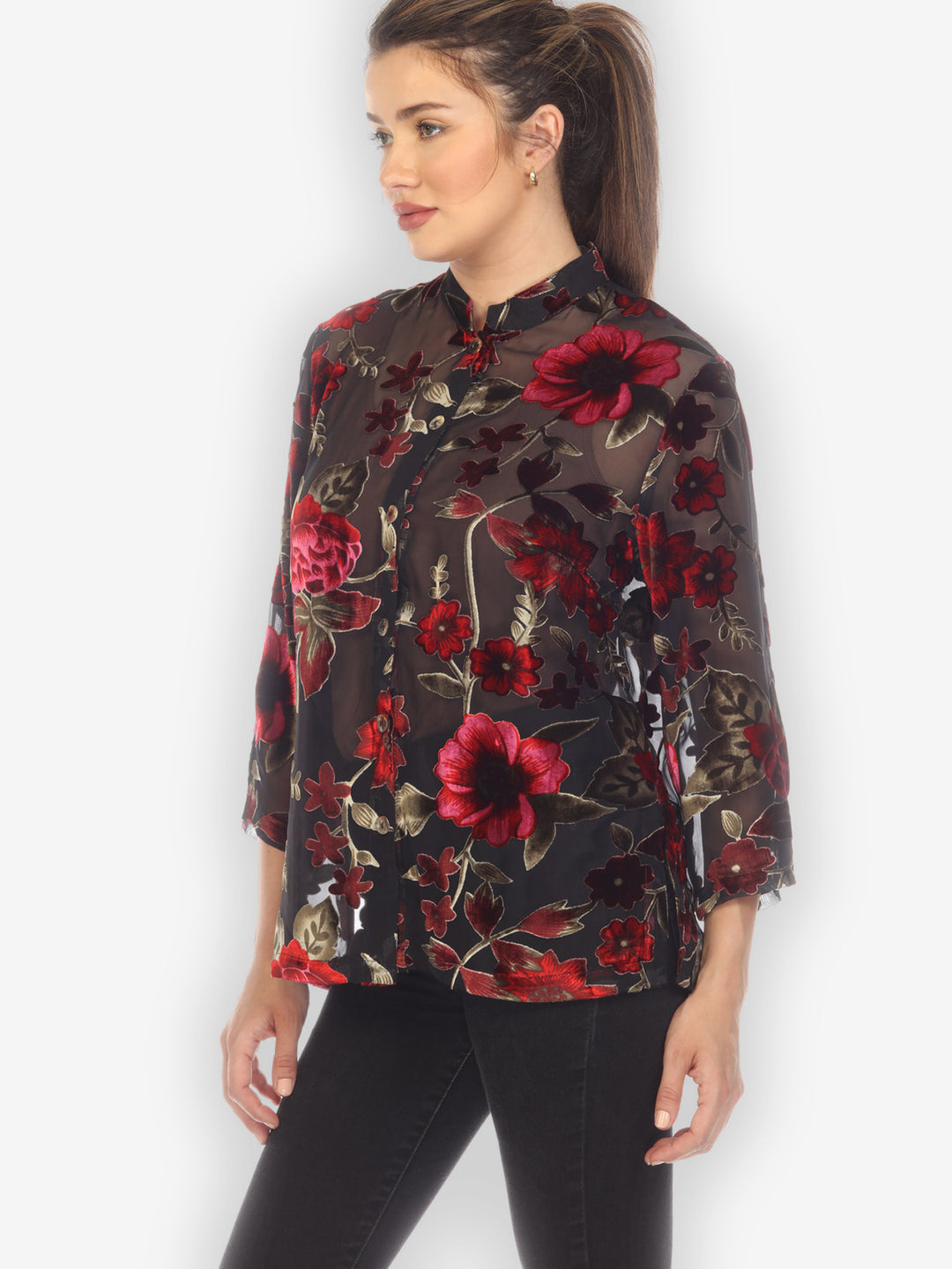 Flower Vine Cut Velvet Blouse