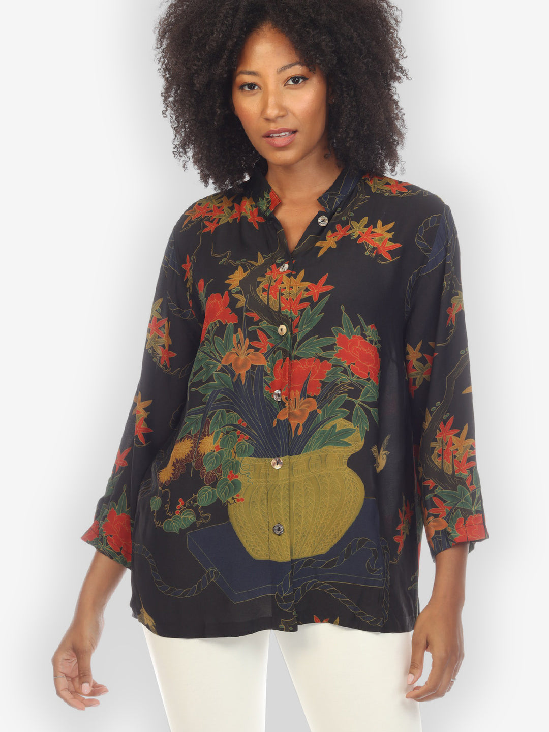 Floral Vase Rope Citron Style Blouse